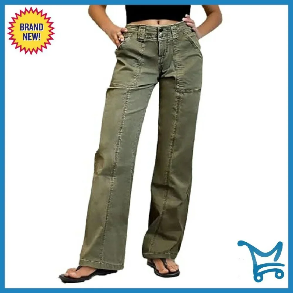 Straight Leg Mid Rise Casual Pants 97% Cotton 3% Spandex Comfort Fit